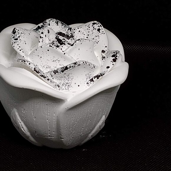 Handmade White Rose Jar container with Black Glitter - Picture 2 of 3
